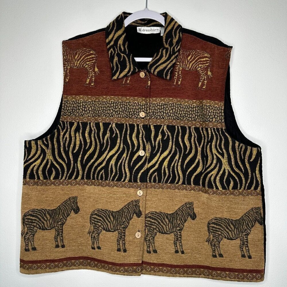 Safari Tapestry Vest Size 18 Cotton Blend Zebra Button up